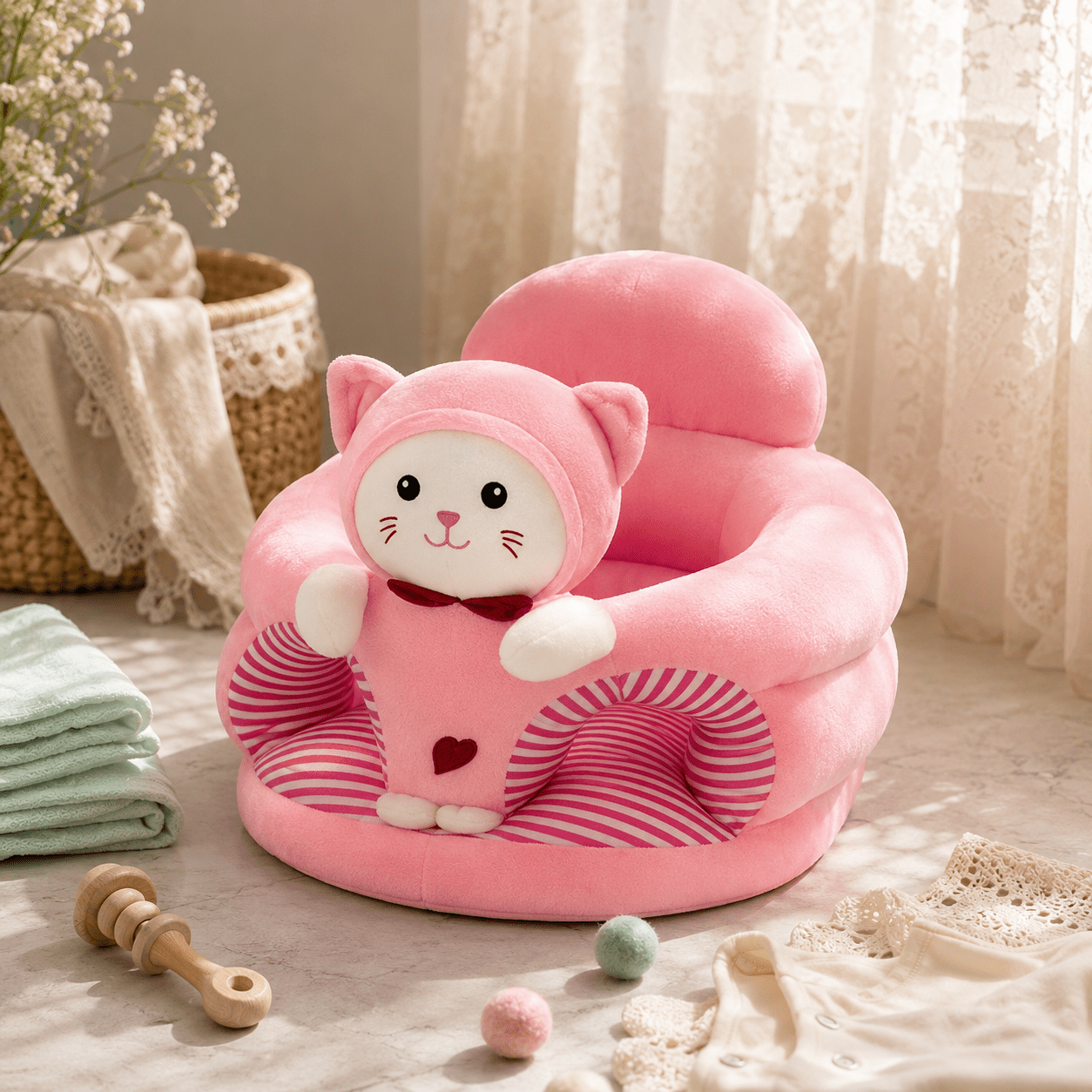 Pink cartoon cat chair for babies